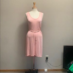 Cute pink stretch wicking summer eco belted dress
